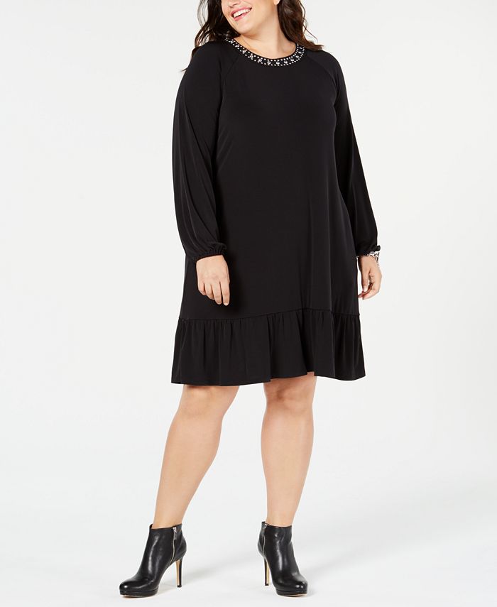 Michael Kors Plus Size Embellished-Neck Dress - Macy's