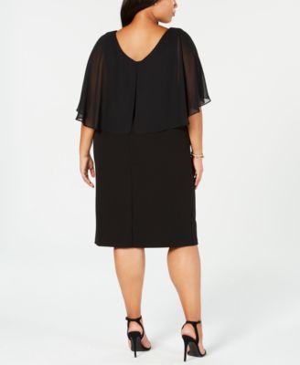 Connected Plus Size Chiffon Cape Sheath Dress