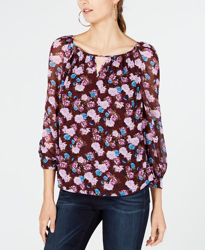 INC International Concepts Women's Petite Floral Print V Neck Top Black Size Petite Small
