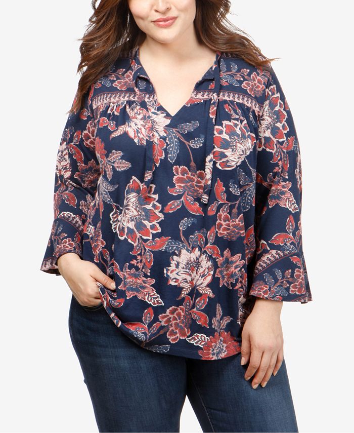 Lucky Brand Trendy Plus Size Printed Bell-Sleeve Top - Macy's