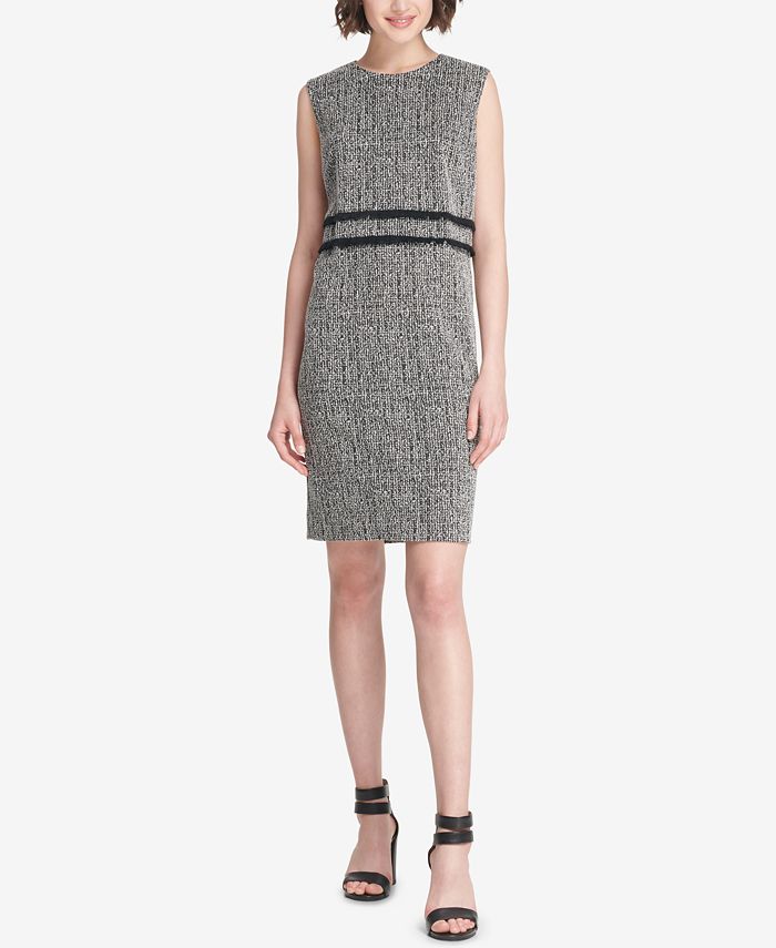 DKNY Fringe-Trim Tweed Sheath Dress, Created for Macy's & Reviews ...