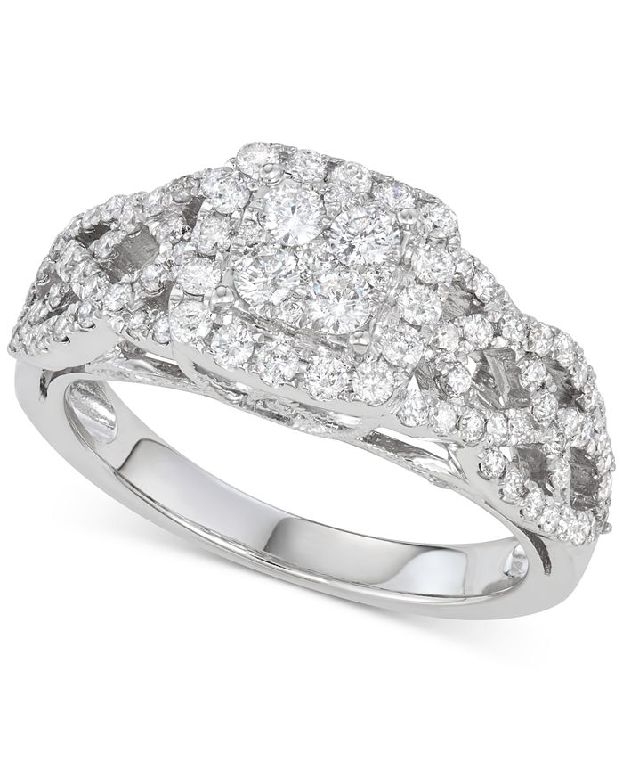 Macy's Diamond Braided Cluster Engagement Ring (1 ct. t.w.) in 14k ...