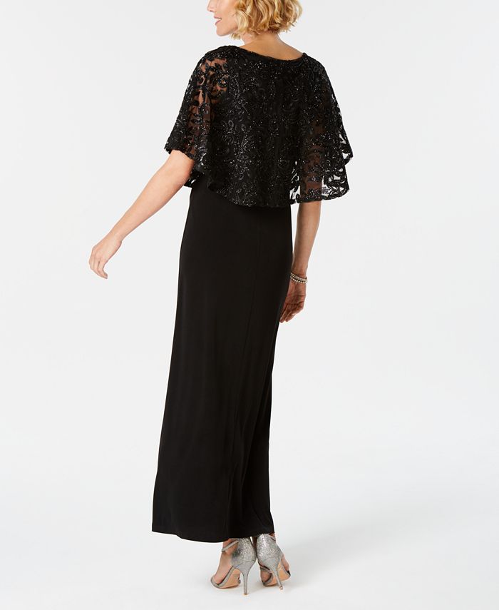 Connected Embroidered Capelet Gown - Macy's