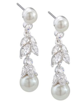 Carolee - Earrings, Glass Pearl and Floral Linear Drop Earrings