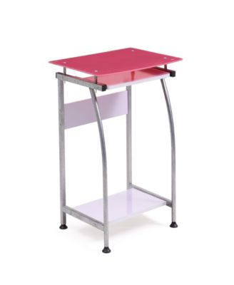 Hodedah - Tempered Glass Top Laptop Desk with Pull-out Keyboard Tray in Pink