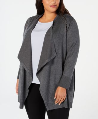 Jm Collection Plus Size Lace-Up-Cuff Duster Cardigan Blue Size 1X main image 1