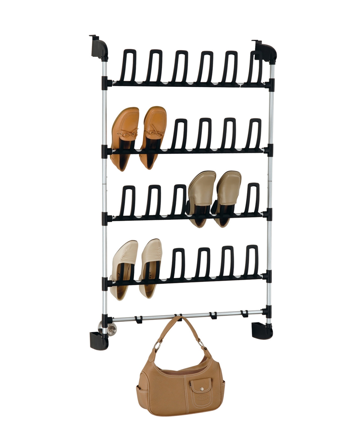 Neu Home Over The Door Shoe Rack With Accessory Hooks In Black