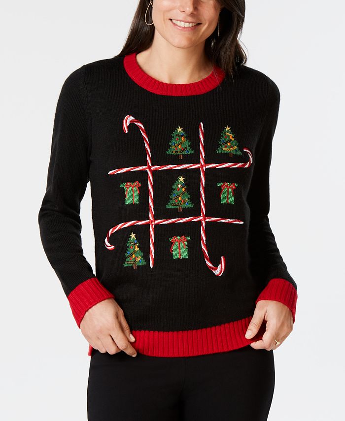 Karen Scott Petite Holiday Tic-Tac-Toe Sweater, Created for Macy's - Macy's