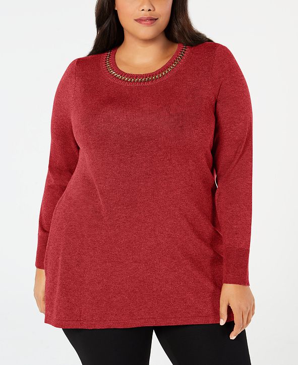 JM Collection Plus Size Chain-Detail Tunic Sweater, Created for Macy's ...