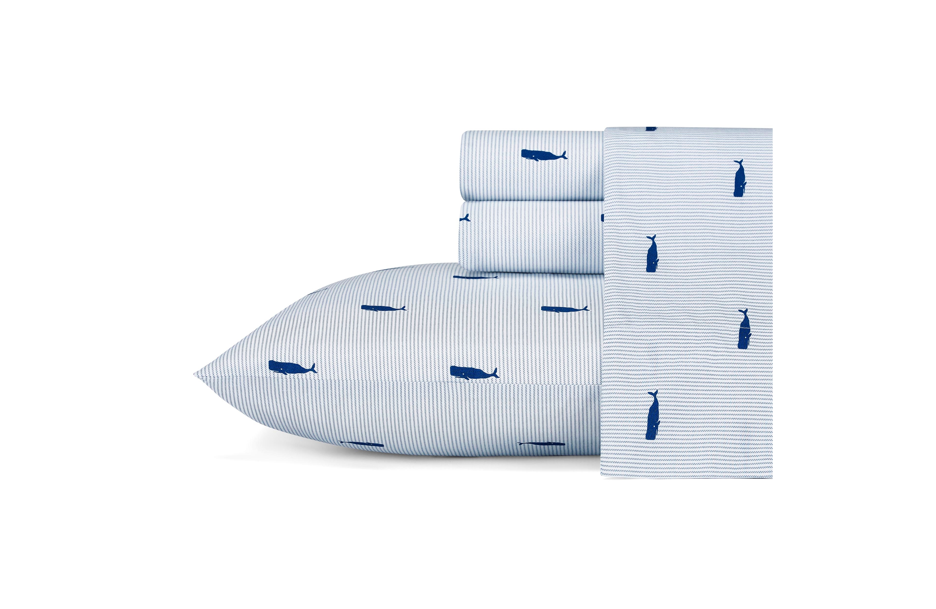 Nautica Whale Stripe Cotton Percale 3-Piece Sheet Set, Twin