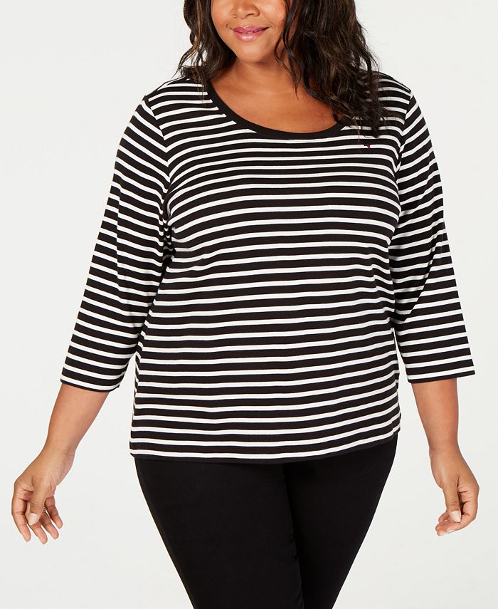 Tommy Hilfiger Plus Size Cotton Striped Top, Created for Macy's ...
