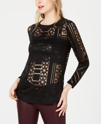 Bar III Sheer Burnout Top, Created For Macy's - Macy's