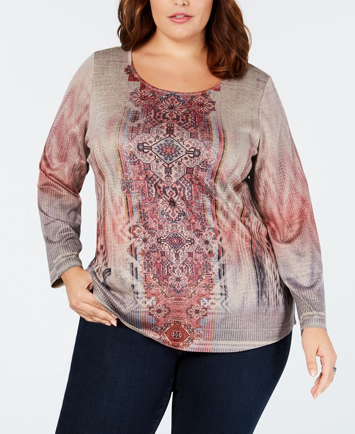 Style & Co Plus Size Cotton Printed Top, Created for Macy's - Macy's