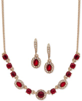 Givenchy - Crystal & Stone Collar Necklace & Oval Drop Earrings Set, 16" + 3" extender