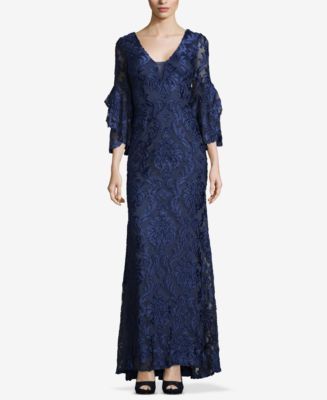 Betsy & Adam Embroidered Flutter-Sleeve Gown - Macy's