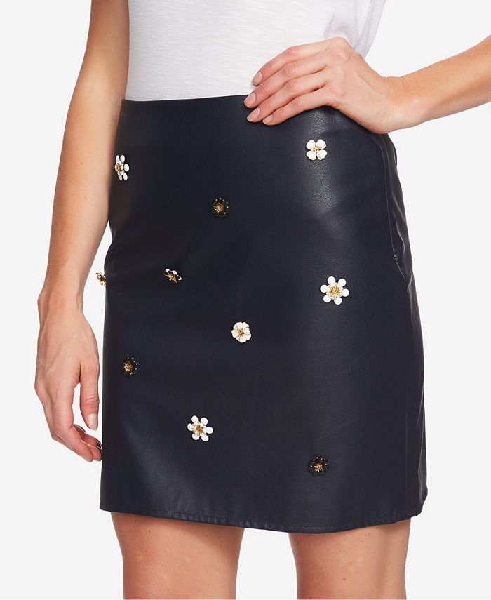 CeCe Faux-Leather Appliqué Mini Skirt - Macy's