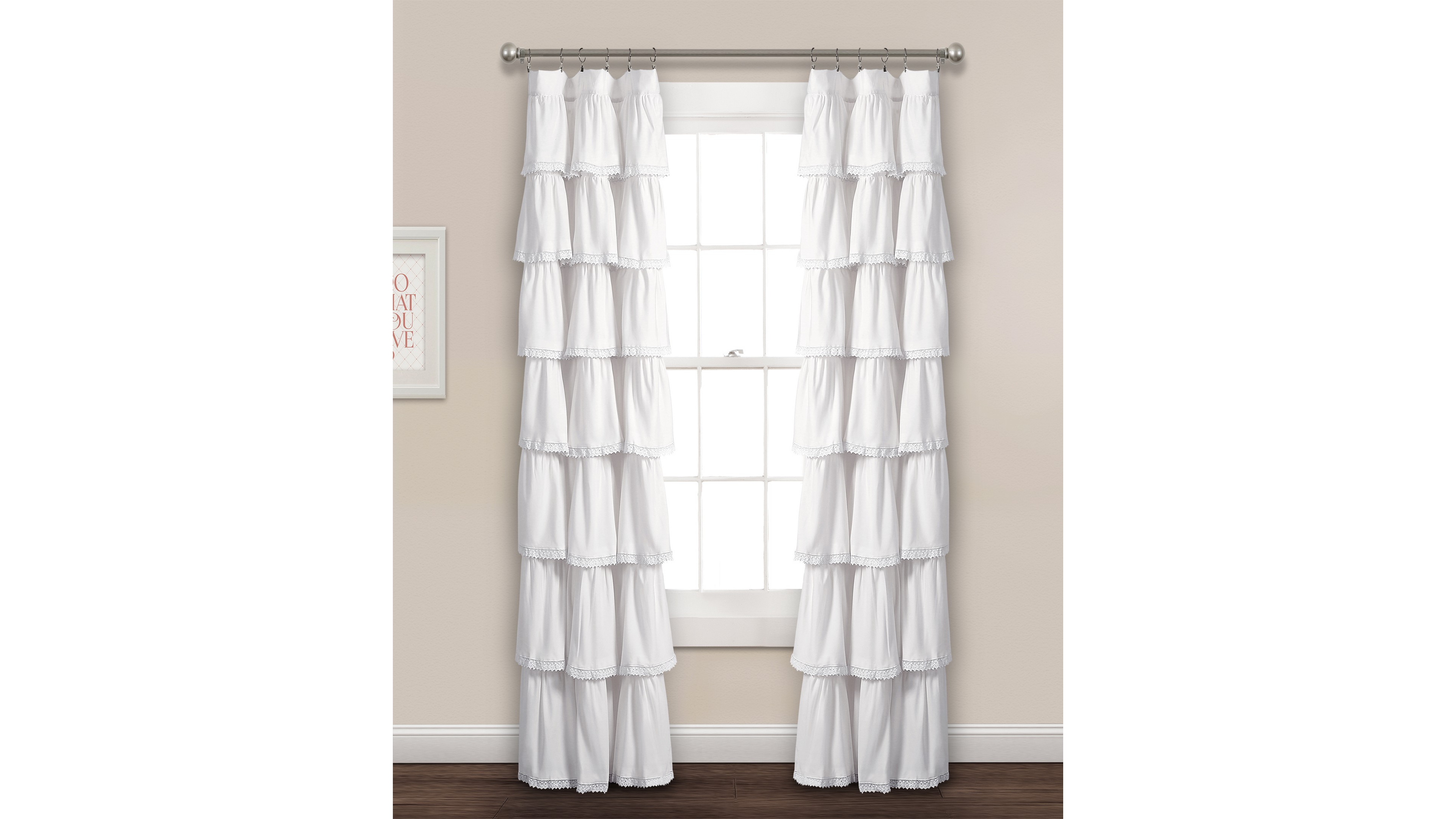 Lush Decor Lace Ruffle Light Filtering Window Curtain Panel Single 52"W x 84"L - Ruffle Curtains for Bedroom or Nursery