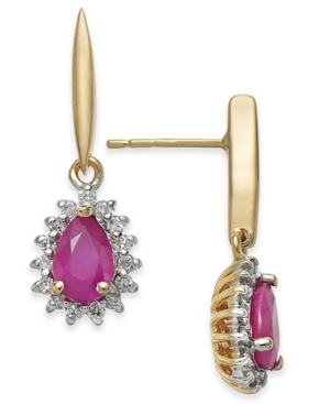 image of Ruby (1 ct. t.w.) & Diamond (1/5 ct. t.w.) Drop Earrings in 14k Gold