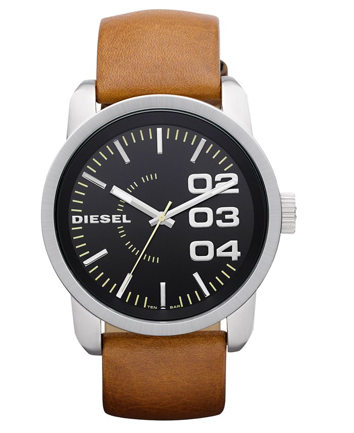 Diesel Men's Tan Leather Strap Watch 54x46mm - Macy's