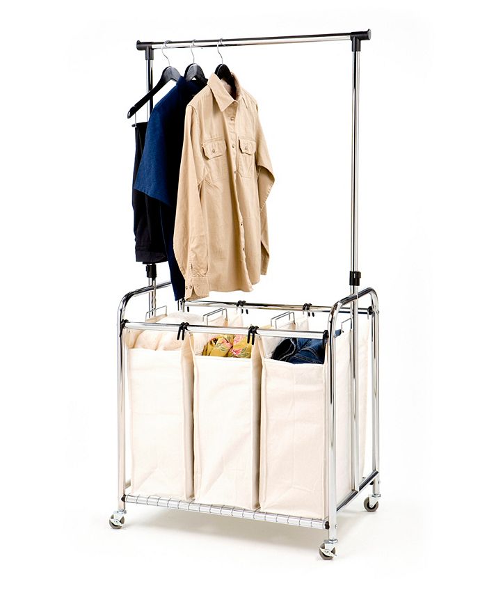 Seville Classics Mobile 3Bag HeavyDuty Laundry Hamper Sorter Cart