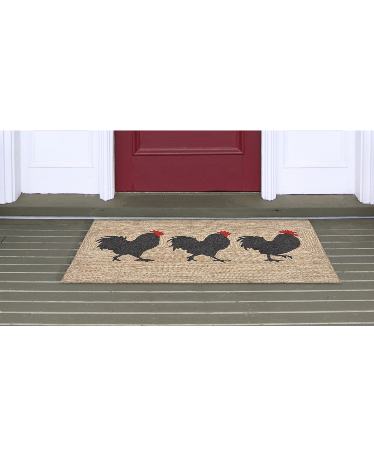 Liora Manne Front Porch Indoor/Outdoor Roosters Neutral Area Rug -Beige