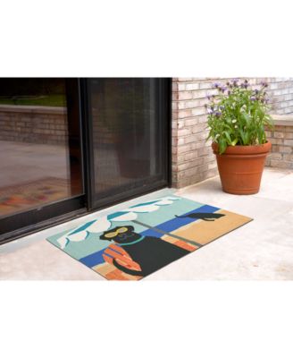 Liora Manne Handgetufteter Flächenteppich 'Willkommenszwerg' – 70x122 Cm, Blau, Für Indoor & Outdoor