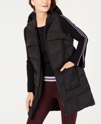 long hooded puffer vest