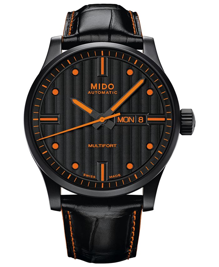 Mido - Men's Swiss Automatic Multifort Black Leather Strap Watch 42mm