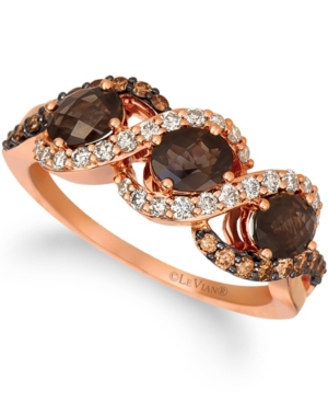 image of Le Vian Chocolate Quartz (1 ct.t.w.), Nude Diamonds (1/4 ct.t.w.), and Chocolate Diamonds (1/4 ct.t.w.) Three Stone Ring set in 14k rose gold