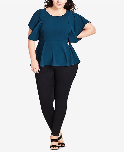 City Chic Trendy Plus Size Flutter-Sleeve Peplum Top ...