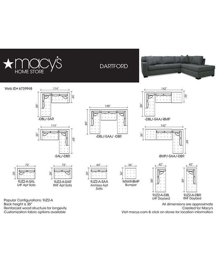 Furniture Dartford 148" 3Pc. Fabric Sectional Custom Colors, Created