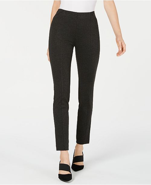 Alfani Pull-On Faux Leather Trim Skinny Knit Pants, Created for Macy's ...