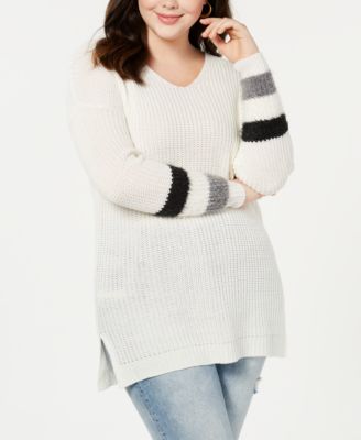Planet Gold - Trendy Plus Size Stripe-Detail Sweater