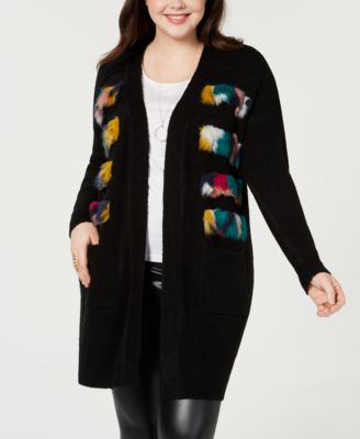 Say What? - Trendy Plus Size Faux-Fur Cardigan Sweater