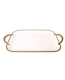 Porcelain Tray With Gold Beaded Borders and Handles