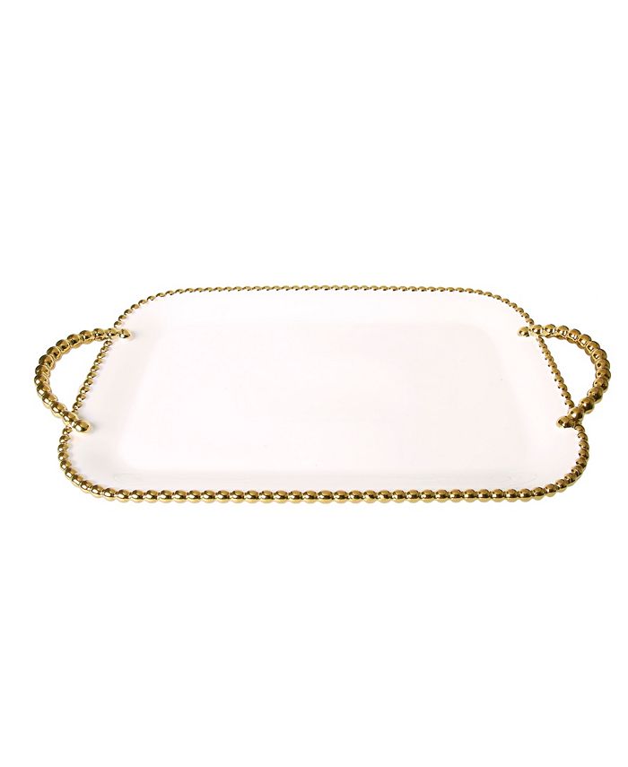 Classic Touch Porcelain Tray With Gold Beaded Borders and Handles Macy's
