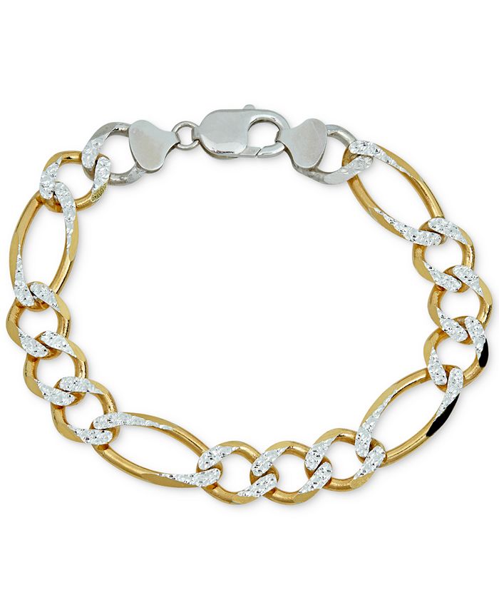 Macy's Men's TwoTone Figaro Link Bracelet in Sterling Silver & 14k GoldPlate Macy's