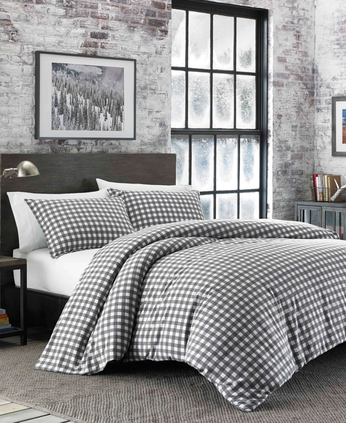Eddie Bauer Preston Twin Dark Grey Flannel Duvet Cover Set Bedding