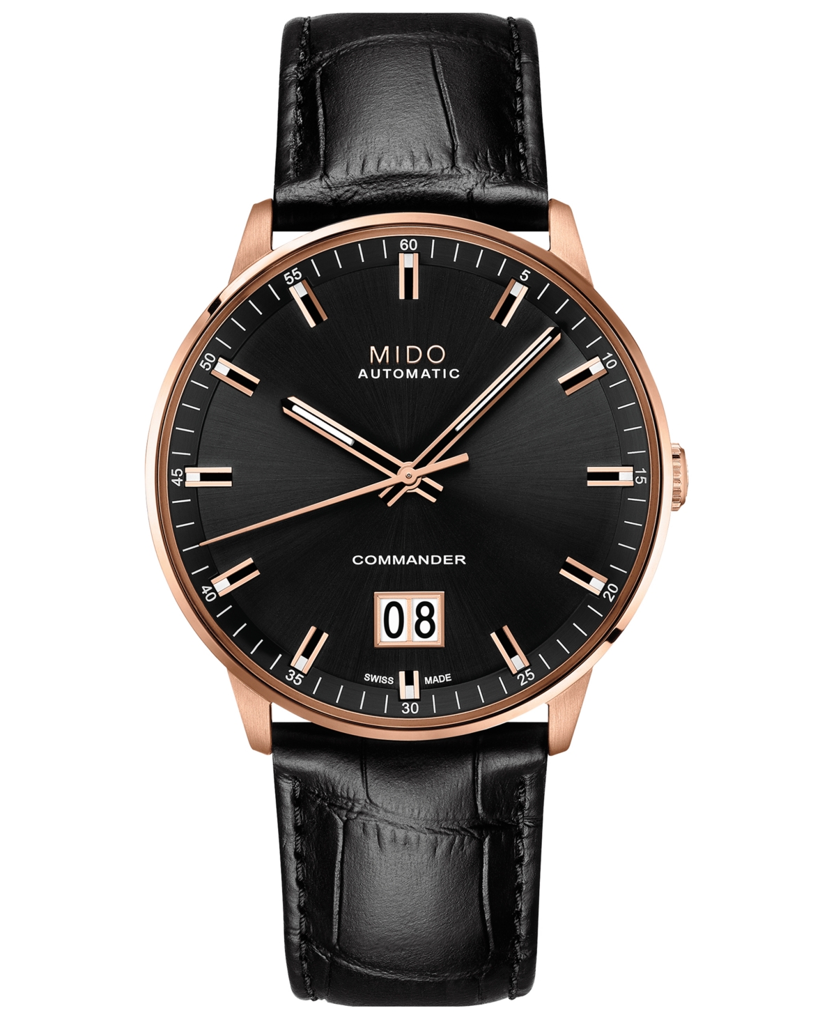 Shop Mido Men's Swiss Automatic Commander Ii Bigdate Black Leather Strap Watch 42mm