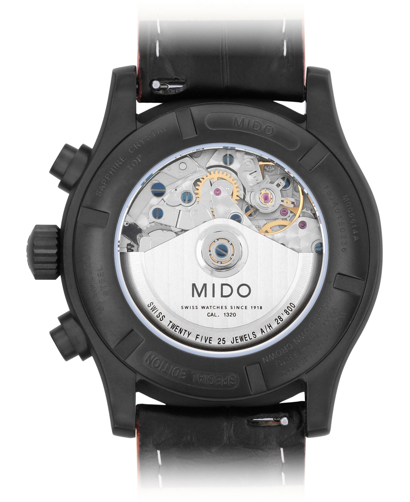Мужские часы Mido Swiss Automatic Multifort Orange Leather & Interchangeable Black Leather Strap Watch 44mm — фото 4