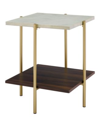 Walker Edison - 20 inch Square Side Table in Faux Marble and Gold