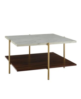 Walker Edison - 32 inch Square Coffee Table in Faux Marble and Gold