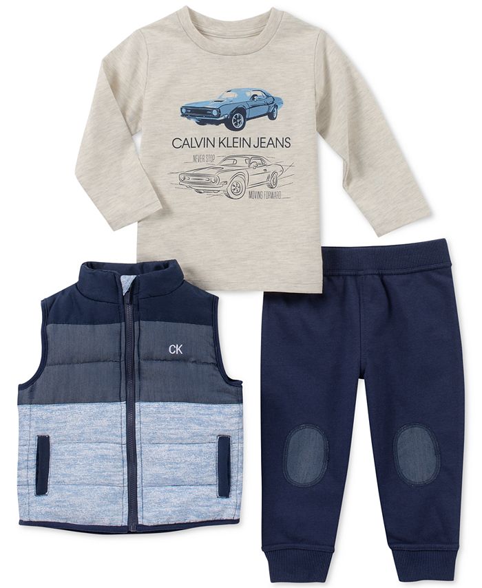 Calvin Klein Baby Boys 3 Pc. Colorblocked Vest Car Print T Shirt