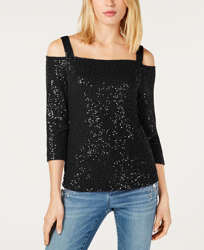 INC International Concepts INC Sequined Cold-Shoulder Top, Created for ...