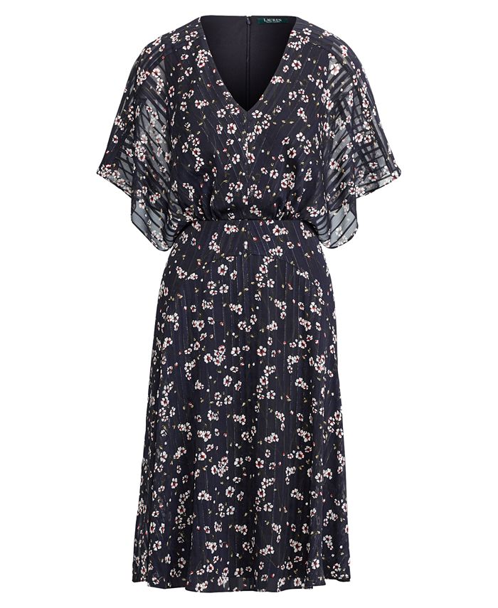 Lauren Ralph Lauren Satin-Striped Floral-Print Dress - Macy's