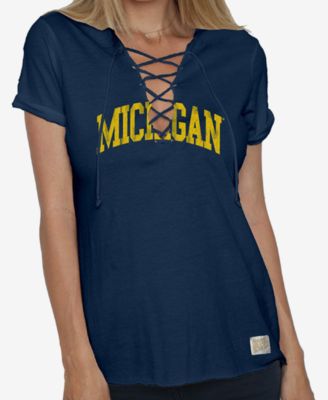 Retro Brand - Women's Lace Up V-Neck T-Shirt