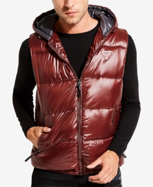 GUESS MENS LOGAN HOODED PUFFER VEST