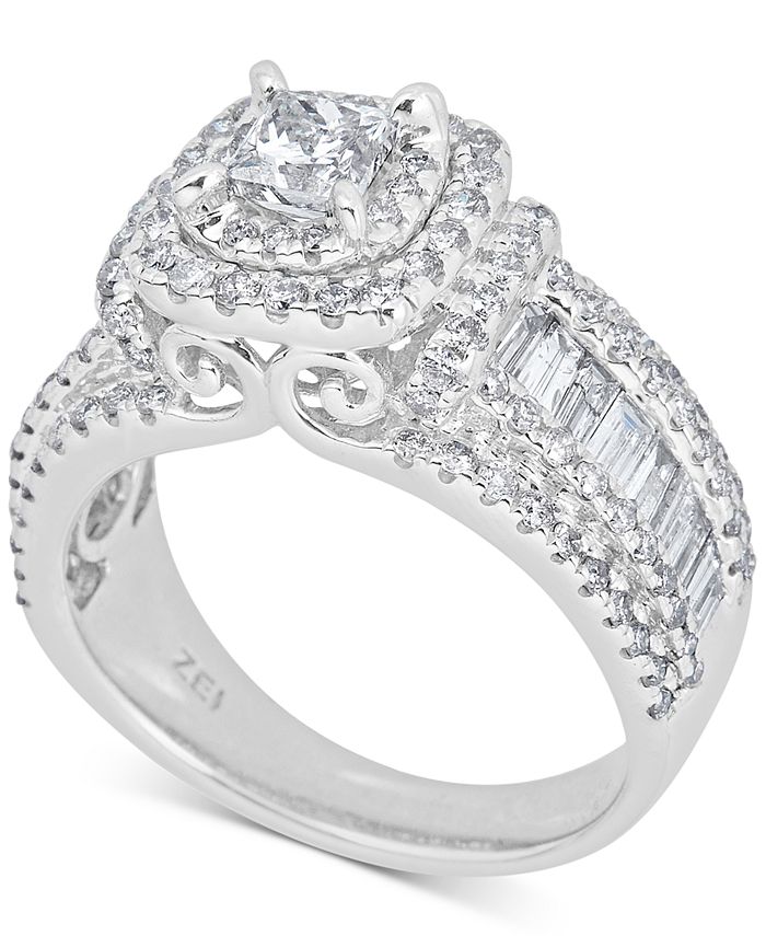 Macy's Diamond Halo Engagement Ring (2 ct. t.w.) in 14k White Gold - Macy's