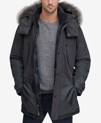 Men's Mixed-Media Parka with Removable Hood