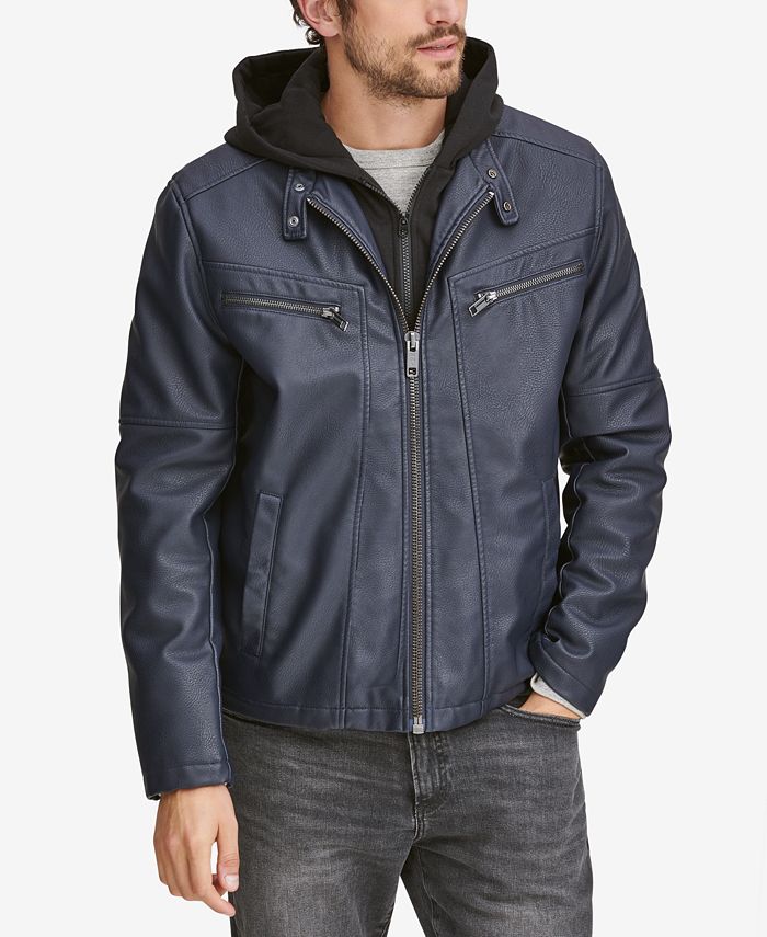 Marc New York Men's Corbett Faux-Leather Jacket With Removable Hood ...